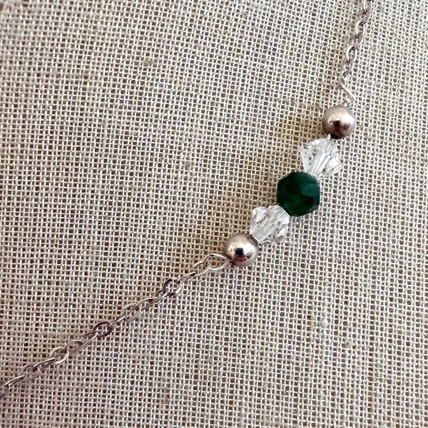 Vintage Sterling Silver Green Stone & Crystal Necklace Emerald Tone Beaded Neck - Image 6