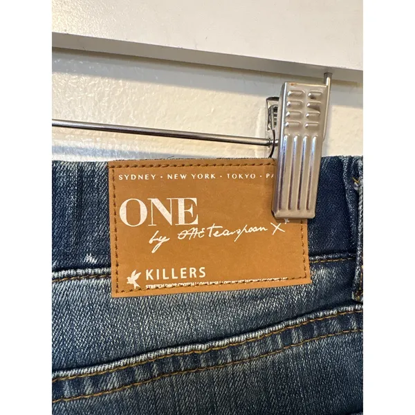 NWT One Teaspoon Sz26 Killers Pure Blue Patched Knee Pull-On Slit Straight Jeans - Image 3