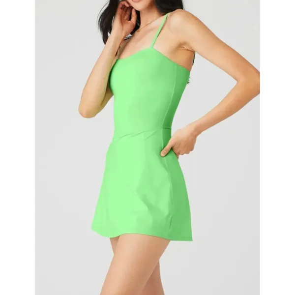 Alo Courtside Tennis Dress Ultramint Neon Green Padded A-Line Skater Skort L - Image 5
