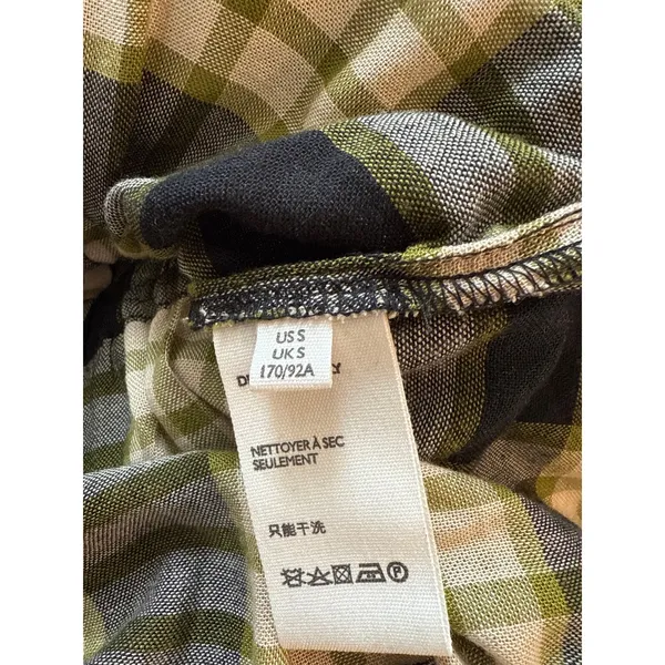 We The Free Ruched Sleeve Fringe Hem Plaid Snap Button Shirt Black Women's Small - Image 4