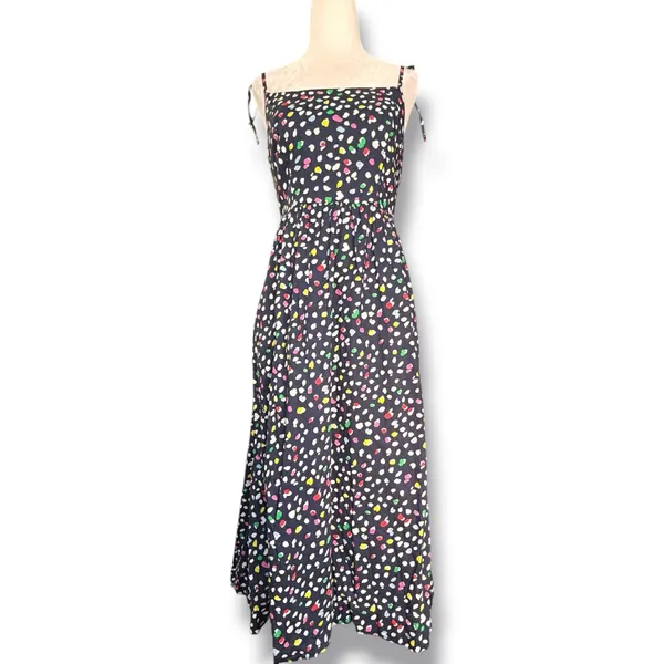 J.Crew Colorful Dot‎ Print Cotton Midi Sundress Size 2 Navy Blue Tie Strap Dress - Image 12