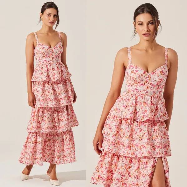 ASTR The Label Midsummer Eyelet Tiered Maxi Dress XS - Image 2