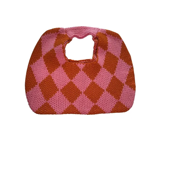 KOPARI Argyle Bag knit Pink‎ Orange Shoulder Purse Handbag Tote slouchy Y2K - Image 2