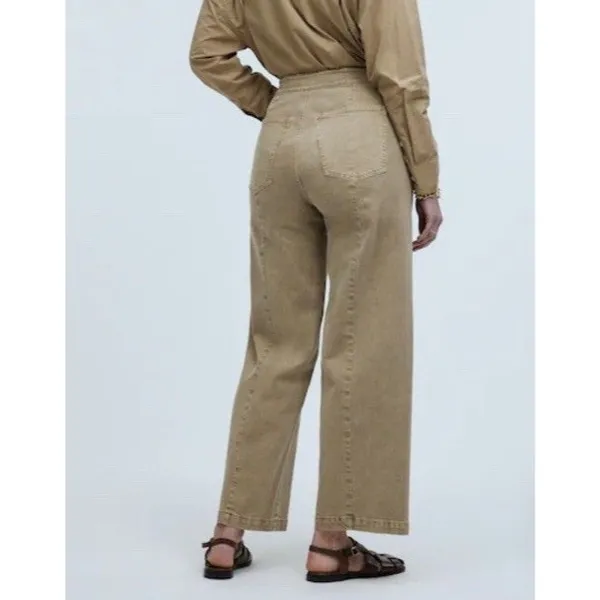 Madewell Pants Womens Size 31 Drill Khaki The Emmett Wide Leg Crop Welt Pocket - Image 3