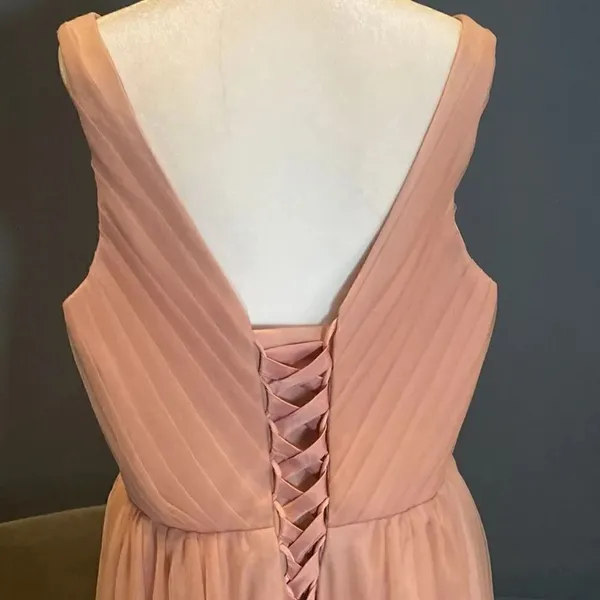 Women’s Pink Tea Length V-Neck Corset Back Prom Party Dress Size 16 - Image 5