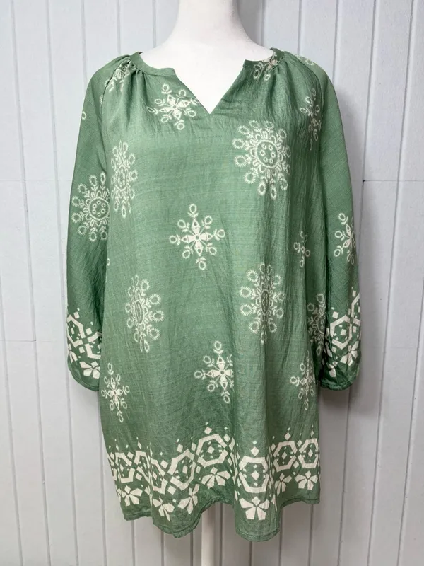 Bebonnie Boho Embroidered Tunic Top - Sage‎ Green Size L NEW - Image 5