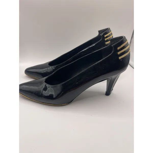 Stuart Weitzman Women's Patent Leather Pumps Shoes Black And Gold Size 7 Bin E‎ - Image 6