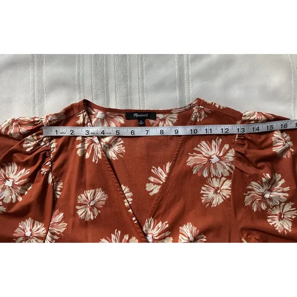 Madewell Women's Wrap Floral Print Mini Dress Burnt Orange/ Rusty Size XL EUC - Image 6