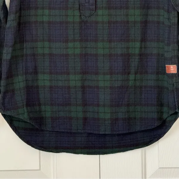 LL Bean Women's Scotch Plaid‎ Flannel Shirt Quarter Zip Indigo Tartan Small - Image 4