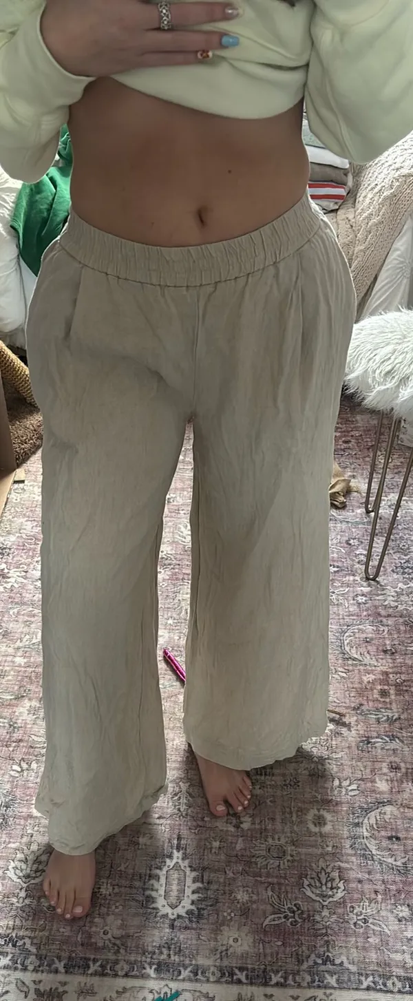 Zara Flowy Linen Tan Pants - Image 4