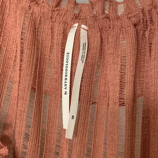 By Anthropologie L/S Sheer Striped Crop Blouse Rose Color Flowy Sz 3XL Tie Bow - Image 3