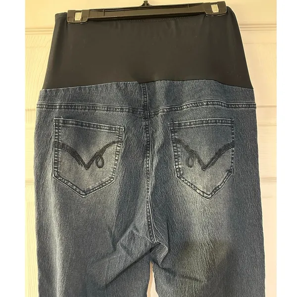 Oh! Mamma Dark Wash Full Panel Maternity Jeans L Over-the-Belly Pregnancy Denim - Image 6