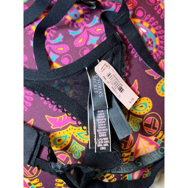 Victorias Secret Black Strappy Open Quarter Cup Bra Rhinestone‎ Bows Size Large - Image 8