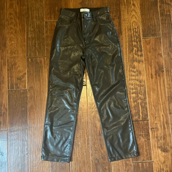 Abercrombie 90s Straight Ultra High Rise Curve Love Leather Pants - Image 3