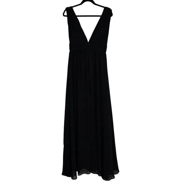 Lulus Black Deep V Neck‎ Empire Waist Maxi Dress Slit Size S - Image 4