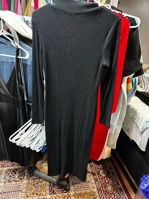 Ambiance Black Ribbed Mock Neck Long Sleeve Sweater Dress Size L Style 72540 - Image 4