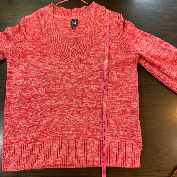 GAP Pink Marled Y2K Style V-Neck Sweater S Clean Girl Cozycore 100% Cotton Knit - Image 11