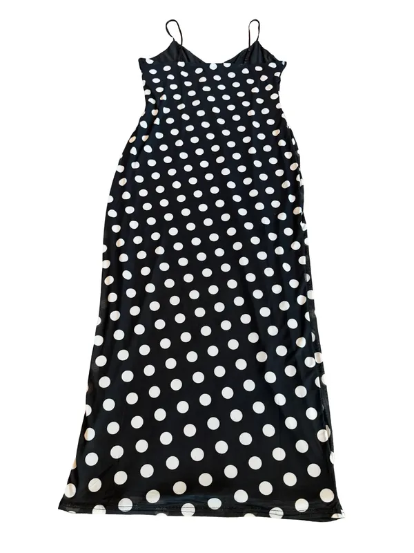 AFRM Black White Polka Dot Maxi Dress Side Slit V Neck Spotted Large Women's NWT - Image 6