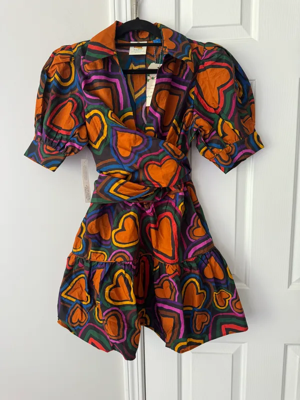 Farm Rio Heart Print Front-Bow Mini Dress, Size XS - Image 11