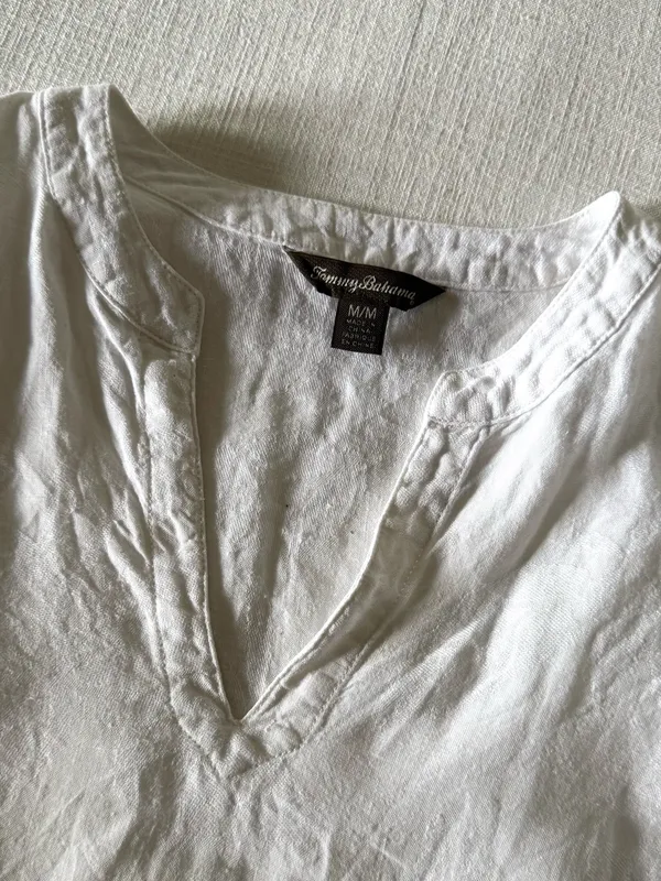 Tommy Bahama Split Neck White Linen Tunic, Medium - Image 5