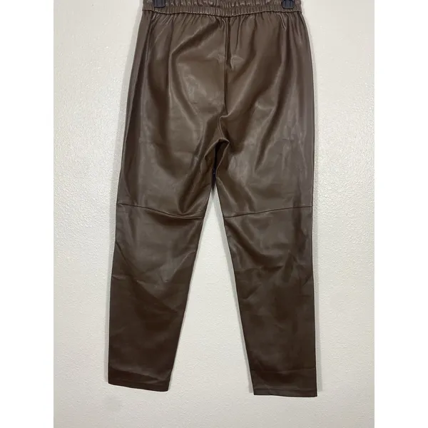 Anthropologie Ankle Pants Brown Faux Leather Drawstring Pockets Women's XS - Image 6