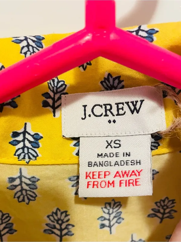 J. Crew Short-Sleeve Yellow Button-Up with Navy Floral Print - Image 3