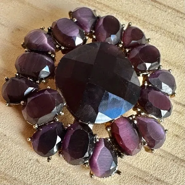 Monet Vintage Purple Crystal Brooch Gold Tone - Image 2