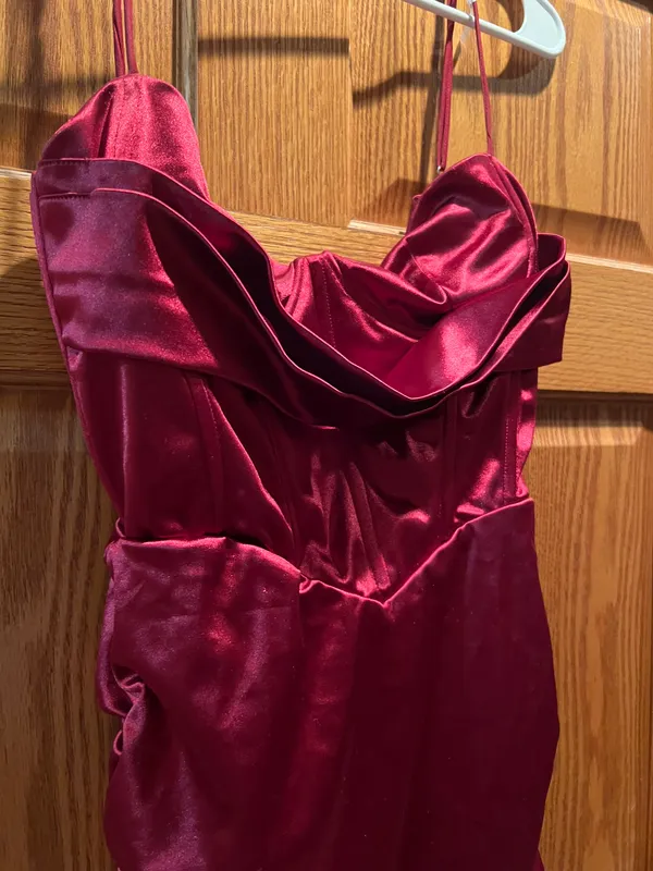 Burgundy Silk Corset Dress - Image 3