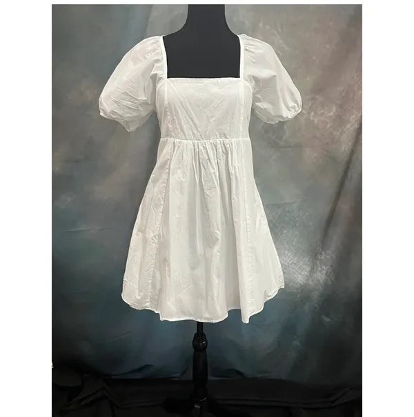 Draper James Magnolia White Cotton Puff Sleeve Smocked Back Mini Dress large - Image 3