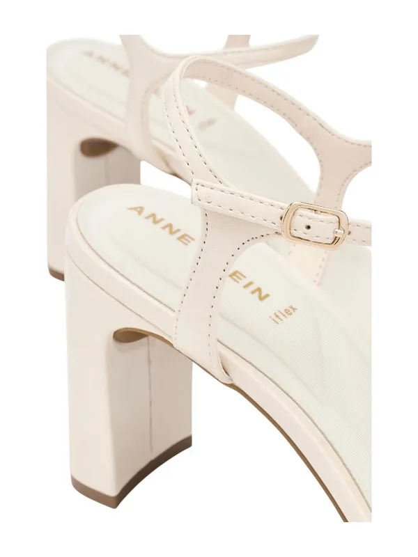 NWT Anne Klein Square Toe Dress Sandals Block Heel Bone Crinkle Off White 9M - Image 6