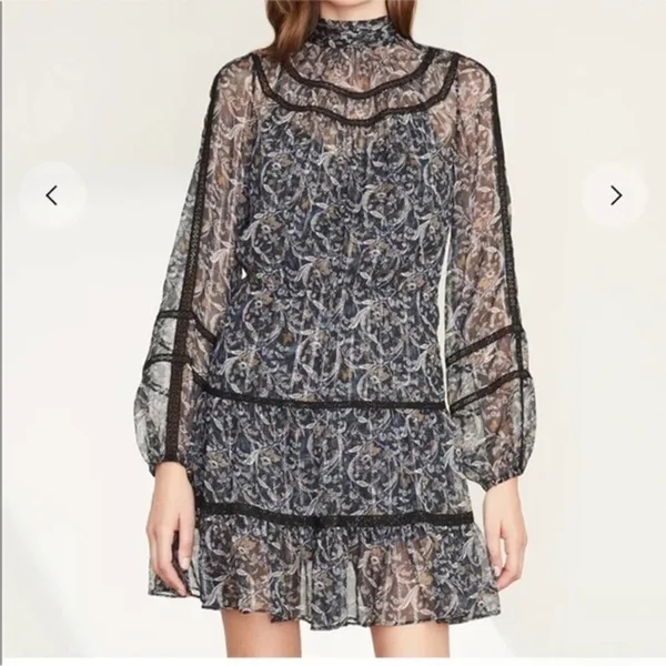 VERONICA BEARD Rahla Crochet-Trimmed Paisley Metallic Mini Dress - Image 3