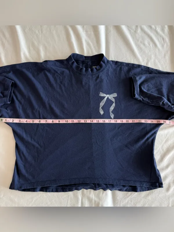 Aerie Navy Blue Bow-Print Oversized Long Sleeve Top Size Medium - Image 8