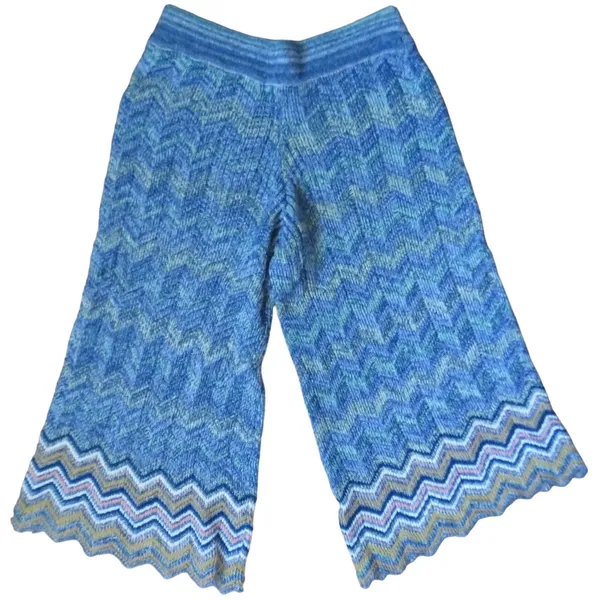 Urban Outfitters Ecote Boho Wide Leg Chevron Crop Knit Pants Blue Size X-Small - Image 3