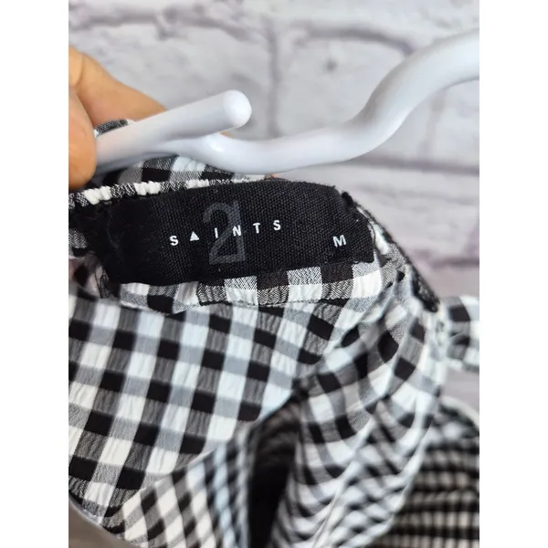 ​21 Saints Black White Gingham 2 Piece Set Ric Rac Scallop Crop Top Skirt Size M - Image 6
