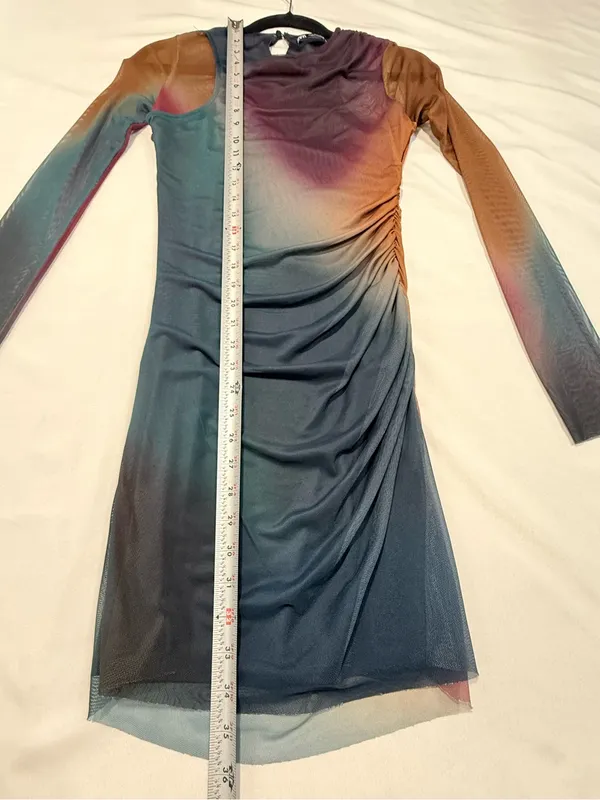 Zara Sheer Long-Sleeve Ombre Bodycon Dress - Teal Multi - Image 10