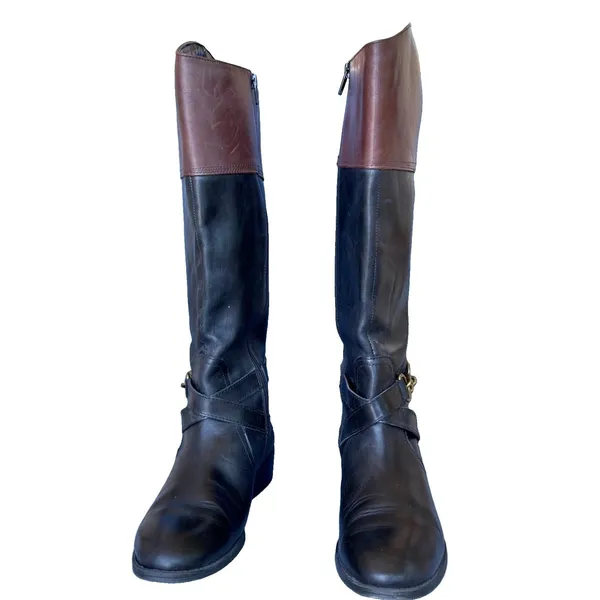 Lauren Ralph Lauren Menna W Leather Wide Calf Riding Boots Black Brown 7.5B - Image 3