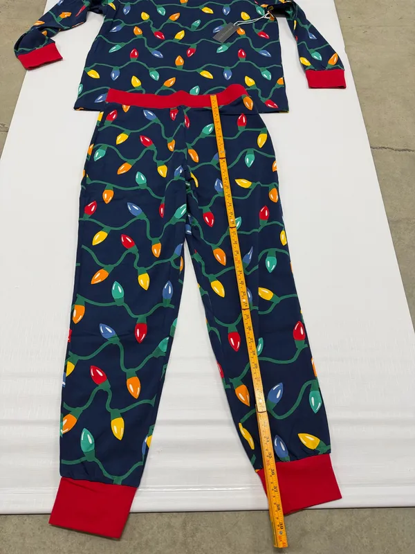 PajamaGram Christmas Light Pajama Set Navy Blue Red Holiday size M NEW - Image 2