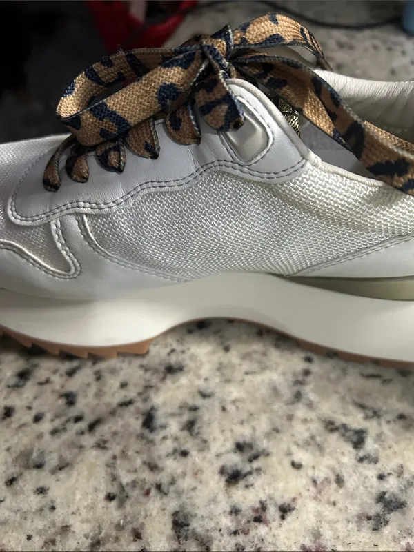 Vintage Havana Cream and Tan Platform Sneakers with Leopard Laces - Image 2