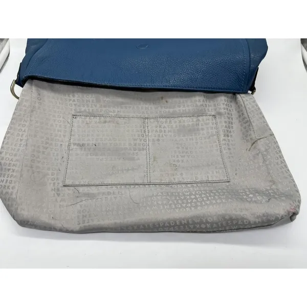 Kate Spade Crossbody Bag Womens Medium Blue Leather Zip Front Adjustable Strap - Image 12