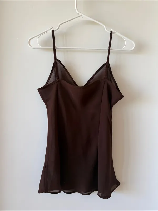 Women's Brown Sheer Slip Tank Top Size M - Image 4