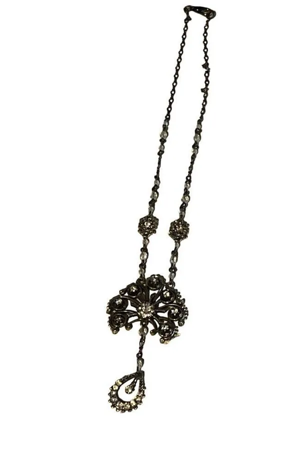 Victorian Crystal & Rhinestone Double Pendant Necklace - Image 4