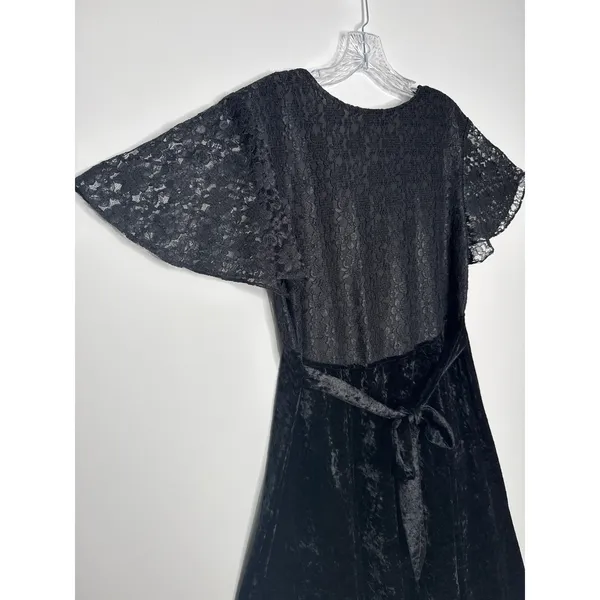 Vintage 1990s Ms. Choice Black Lace & Velvet Maxi Dress Made in USA large - Image 6
