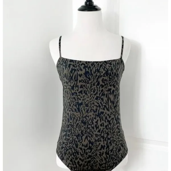 Express Olive Green Animal Print Bodysuit size small - Image 2