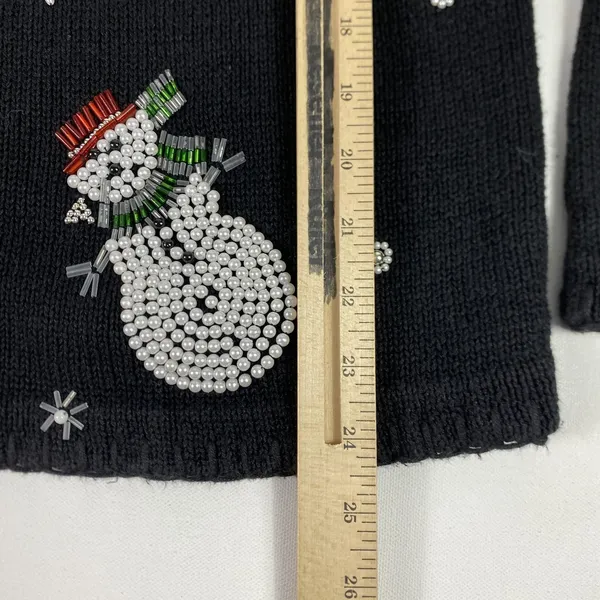 Victoria Jones Cardigan Sweater Womens‎ Medium Black Snowman Ugly Christmas - Image 5