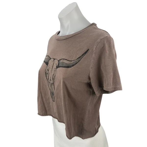Vinyl Icons Women's Brown Graphic Short Sleeve Crew Neck Crop Tee T-Shirt Top M - Image 3