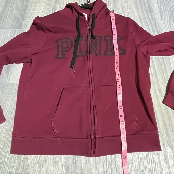 Victoria’s Secret PINK Burgundy Maroon Zip-Up Hoodie; Large Women’s - Image 6