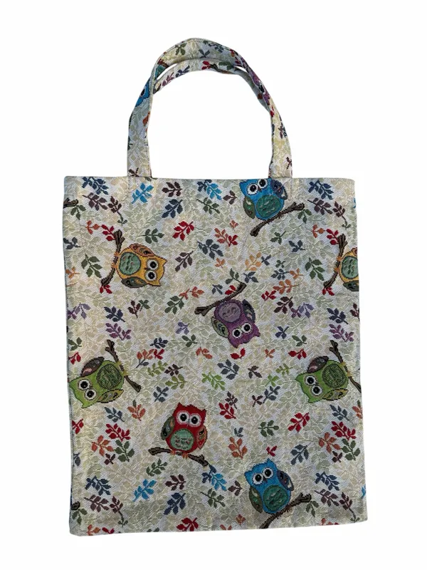 Owl Print Canvas Tapestry Tote Book Bag - Image 2