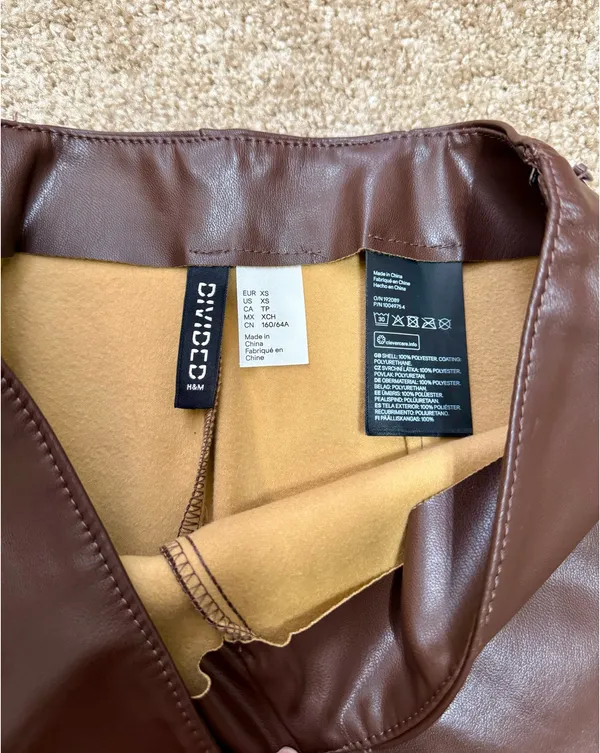 Chocolate Brown Leather H&M Skirt - Image 2