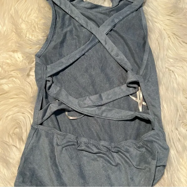Forever‎ 21 Women's Size Small Bodysuit Mock Neck Faux Suede Light Blue Gray - Image 8