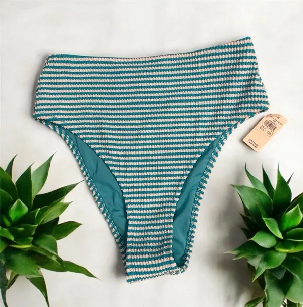 Aerie NWT Crinkle Stripe High Cut Cheeky Bikini Bottoms Small - Image 3